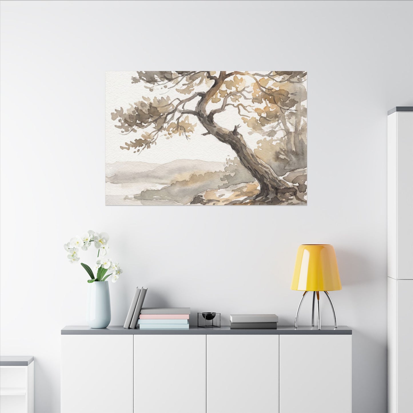 Pine Tree Watercolor Canvas Art | Elegant Japandi Art