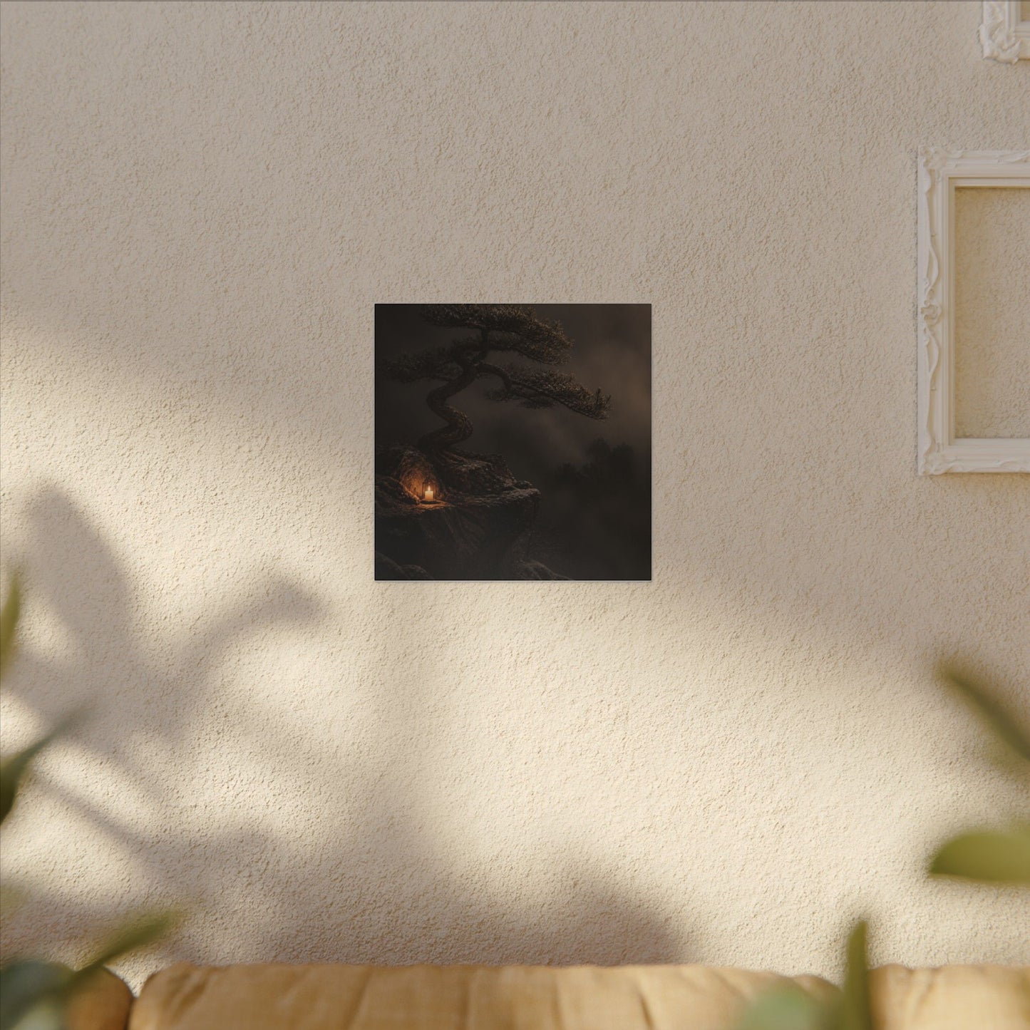 Pine Tree Shadow Zen Canvas Art | Luxurious Dark Japandi Art