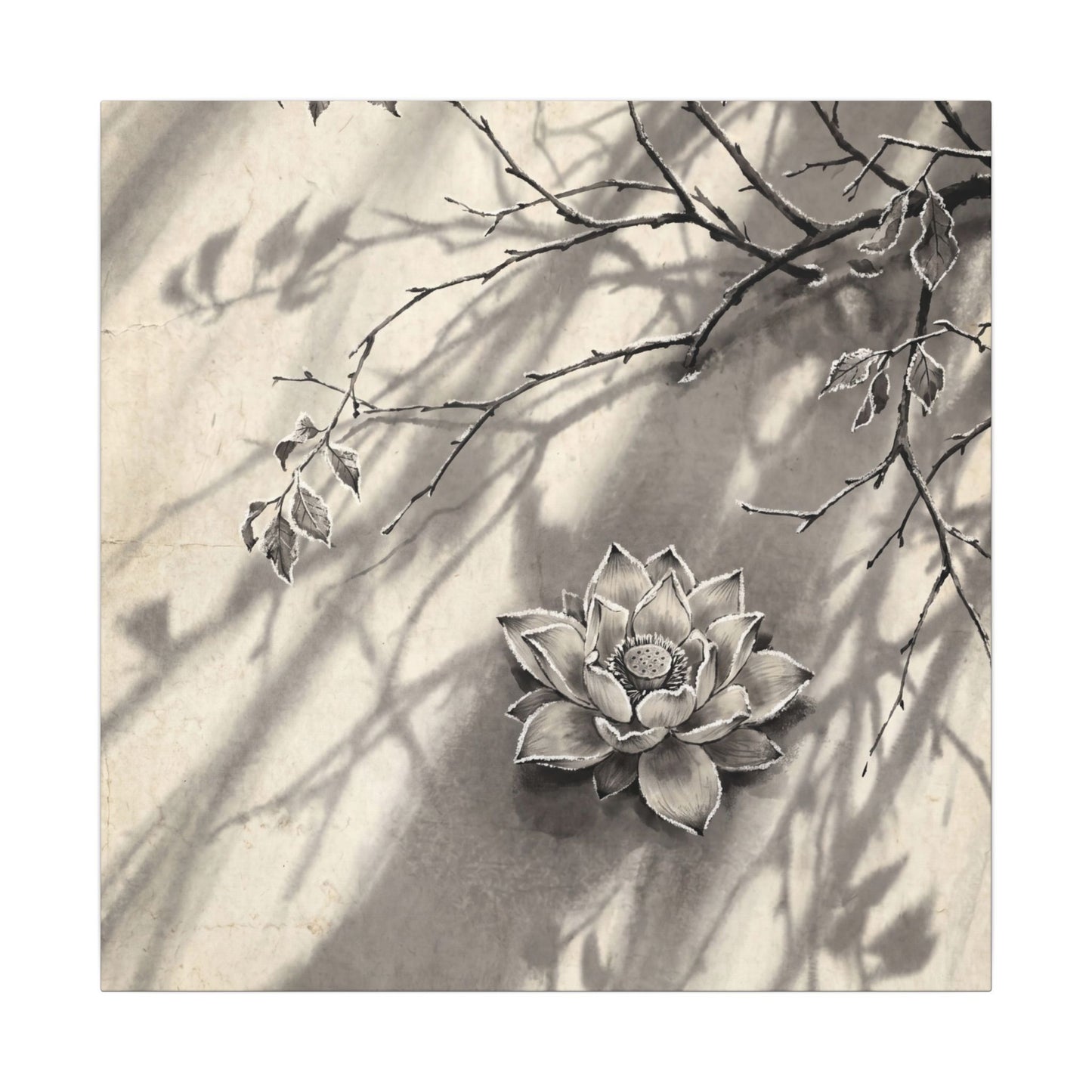 Winter Lotus Flower Sumi E Canvas Art | Contemplative Decor