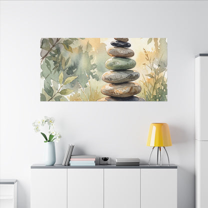 Golden Hour River Stones Canvas Art - Japandi Mono No Aware