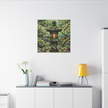 Neutral Stone Lantern Canvas Art - Japanese Pattern Japandi