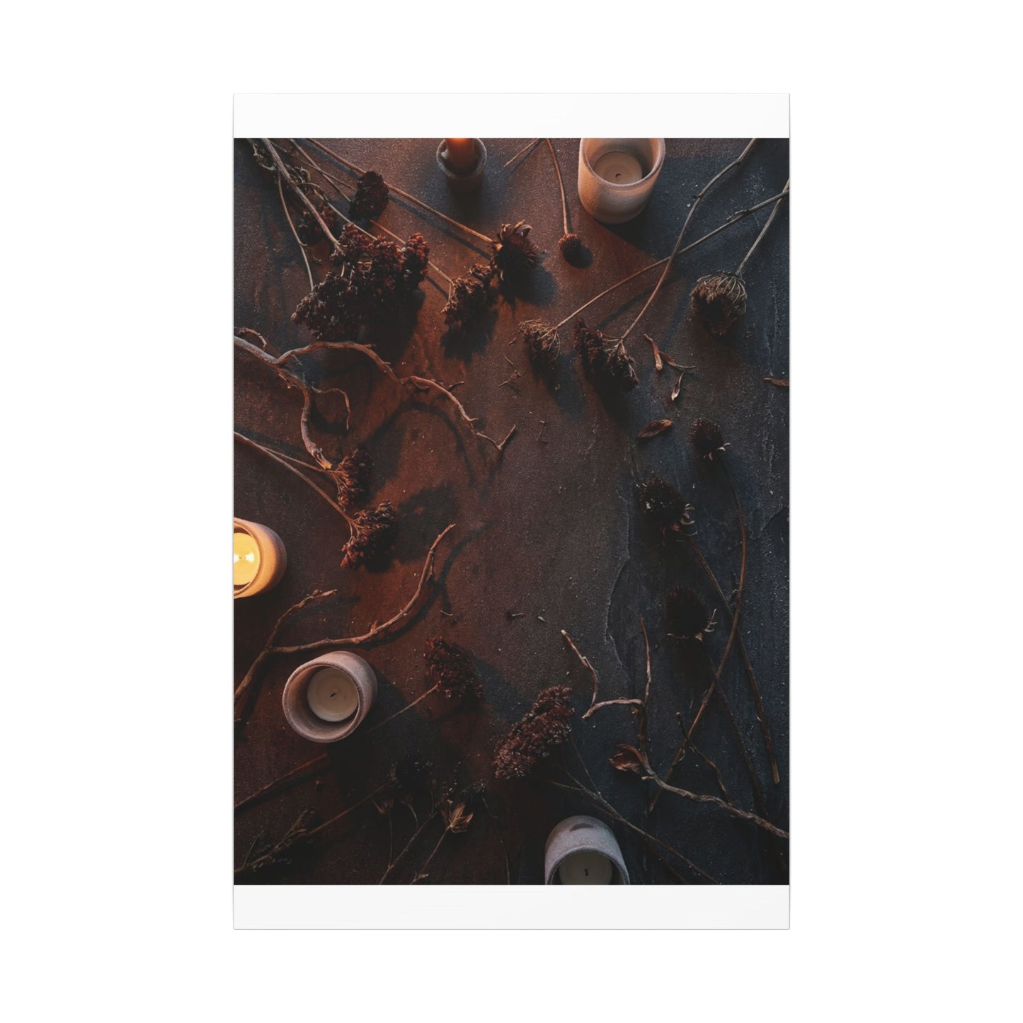 Dried Flowers Canvas Art | Winter Dark Japandi Moody Minimal Art