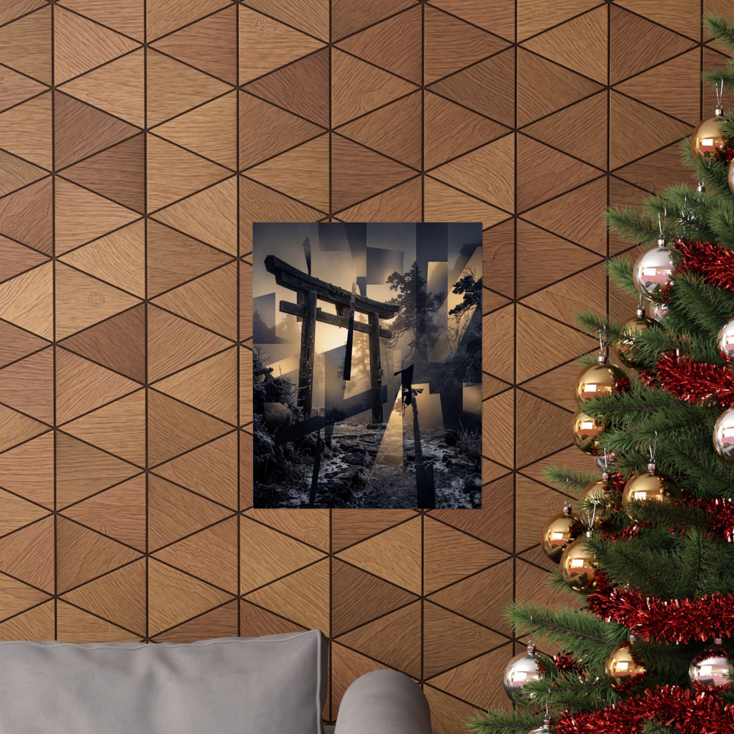 Torii Gate Wall Art Print | Winter Dark Japandi Moody Minimal Art