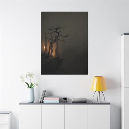 Ma Pine Tree Canvas Art - Dark Japandi Shadow Zen