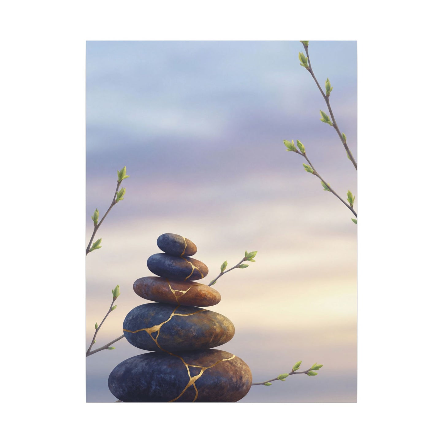 Spring River Stones Gold Vein Canvas Art | Philosophical Decor