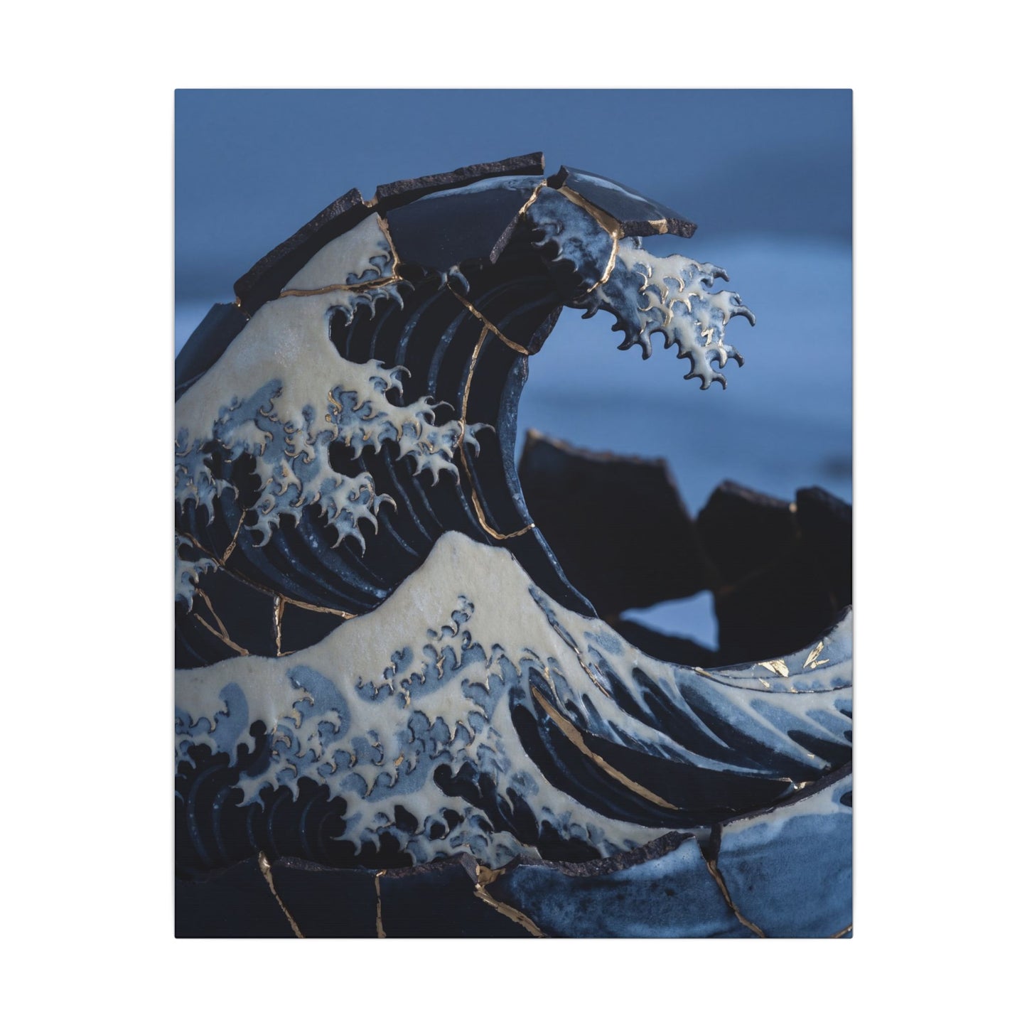Ocean Wave Canvas Art | Winter Kintsugi Gold Repair Art
