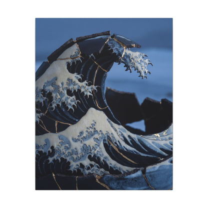 Ocean Wave Canvas Art | Winter Kintsugi Gold Repair Art