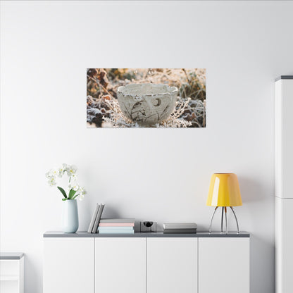 Japandi Ceramic Bowl in Golden Hour | Japanese Pattern Canvas Art