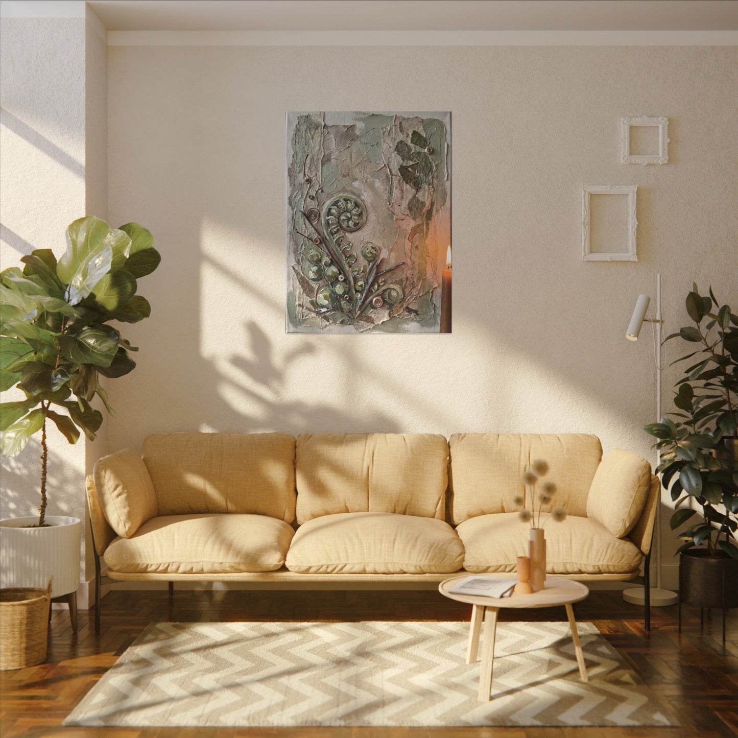 Japandi Fern Unfurling in Candlelight | Texture Canvas Art