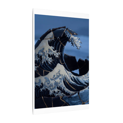 Ocean Wave Canvas Art | Winter Kintsugi Gold Repair Art