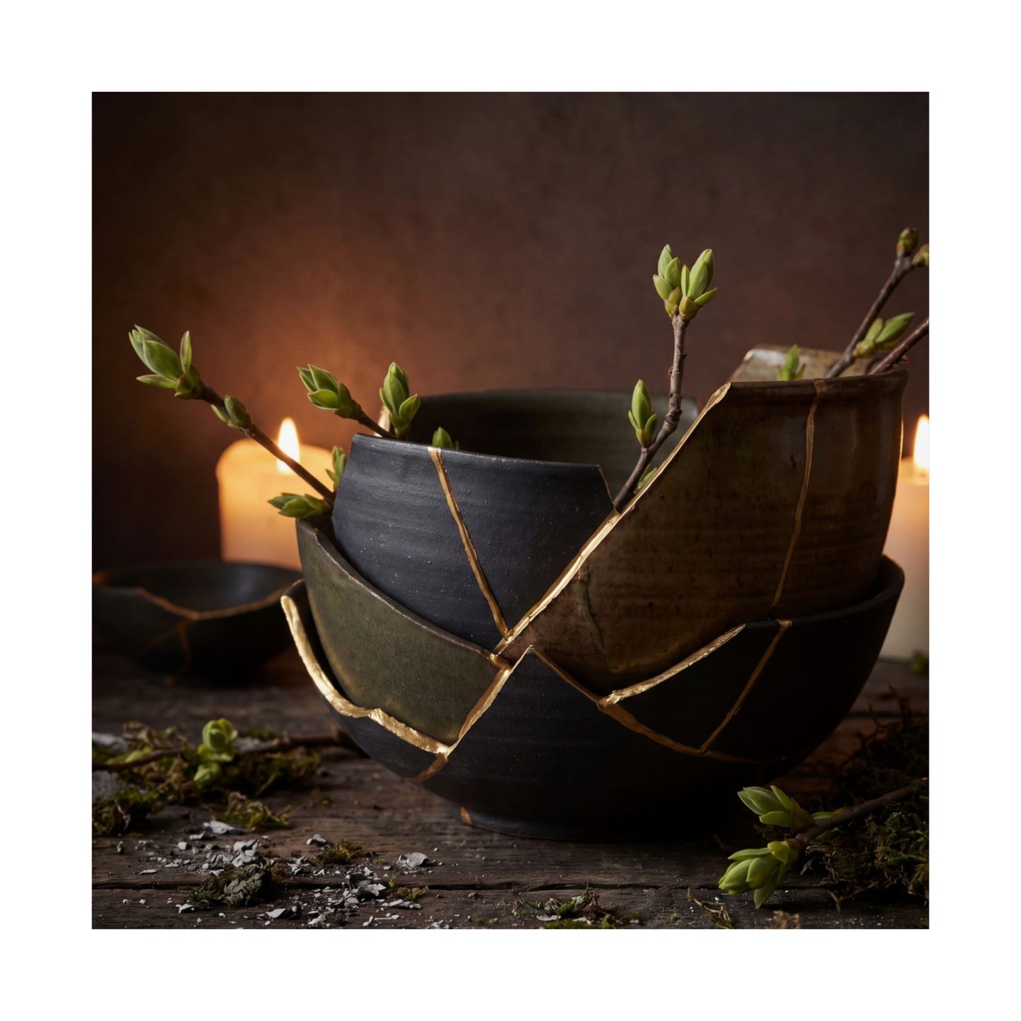 Seijaku Broken Pottery Wall Art Print - Dark Japandi Shadow Zen