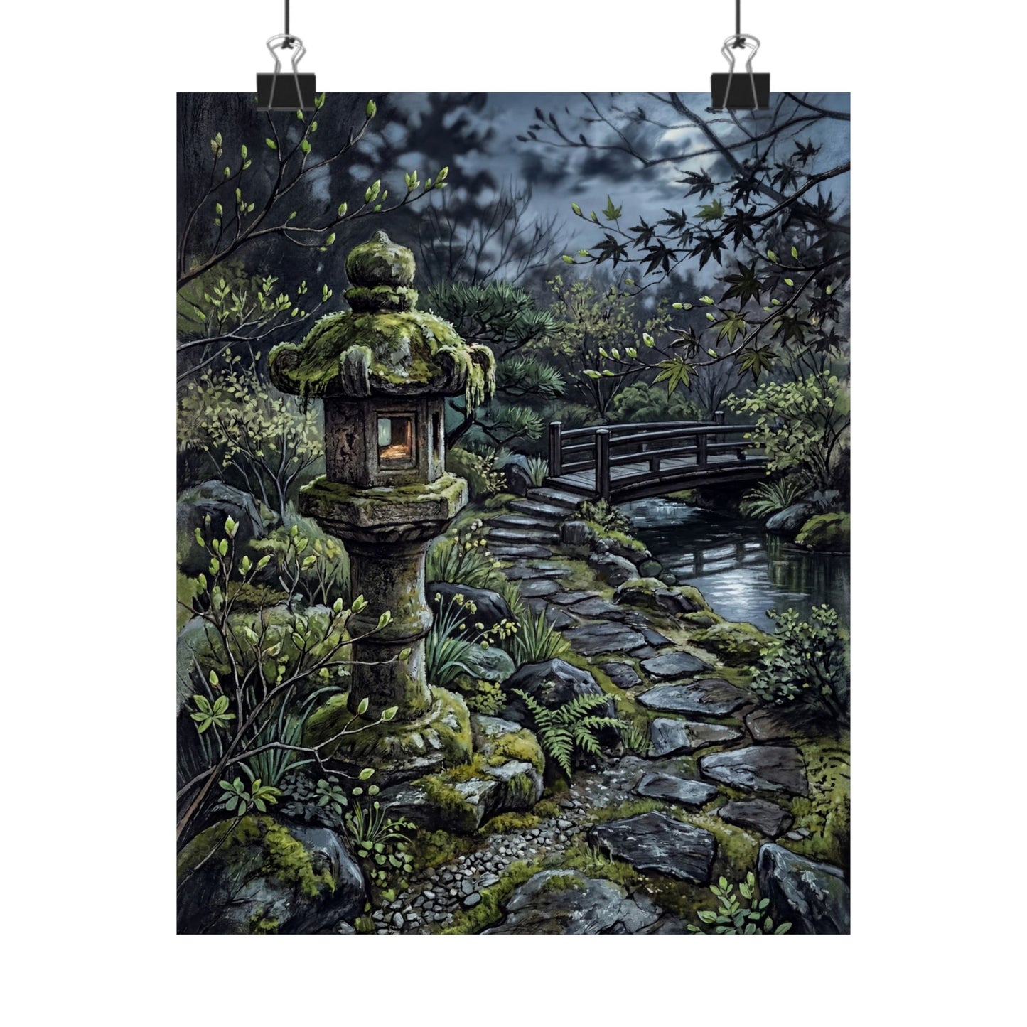 Cozy Stone Lantern Wall Art Print - Texture Japandi Art Print