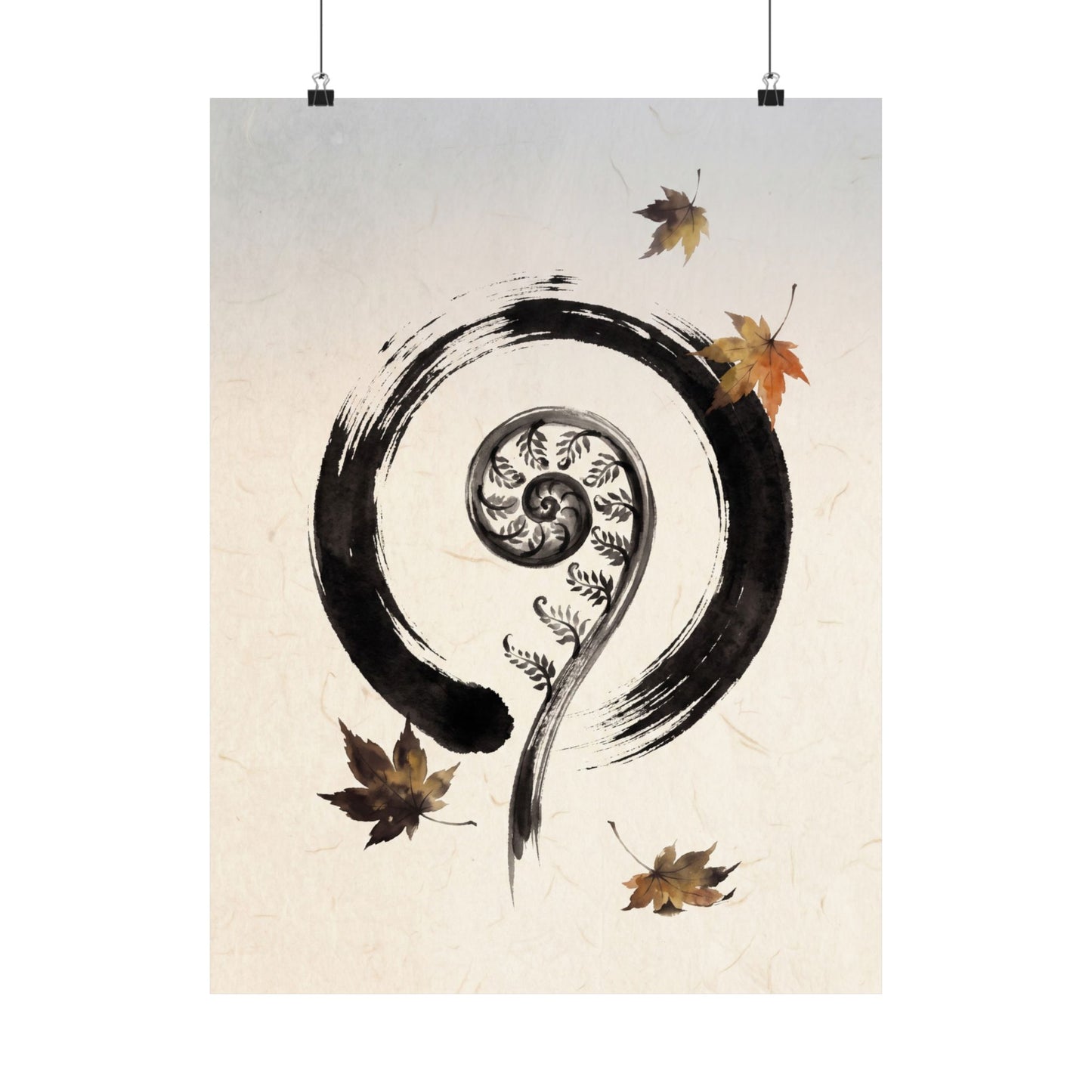 Autumn Fern Unfurling Enso Wall Art Print | Peaceful Decor