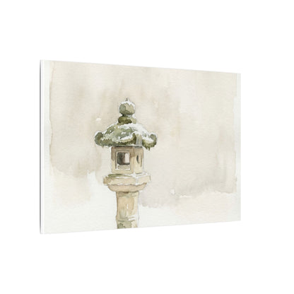 Stone Lantern Winter Canvas Art | Japandi Earthy Design