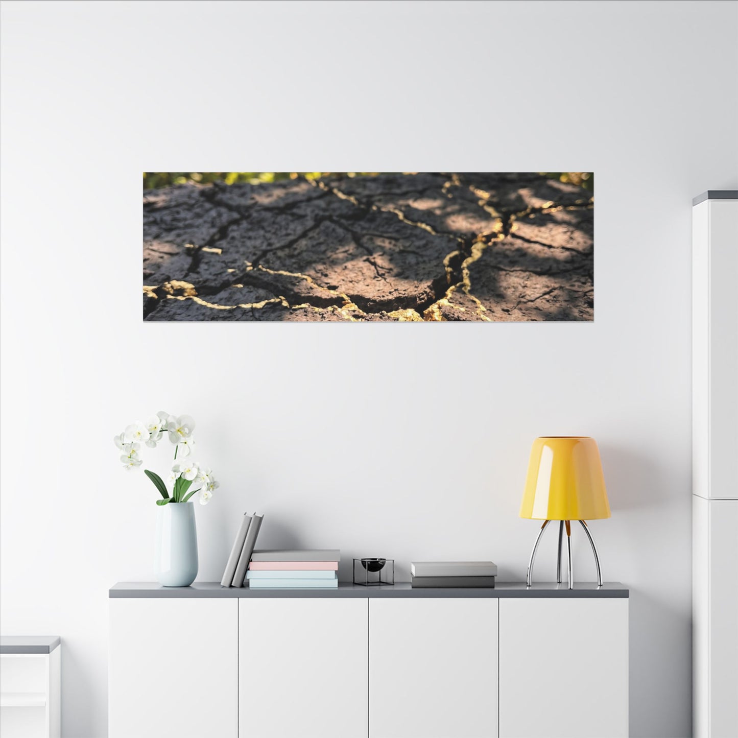 Shibui Cracked Earth Canvas Art - Kintsugi Gold Repair