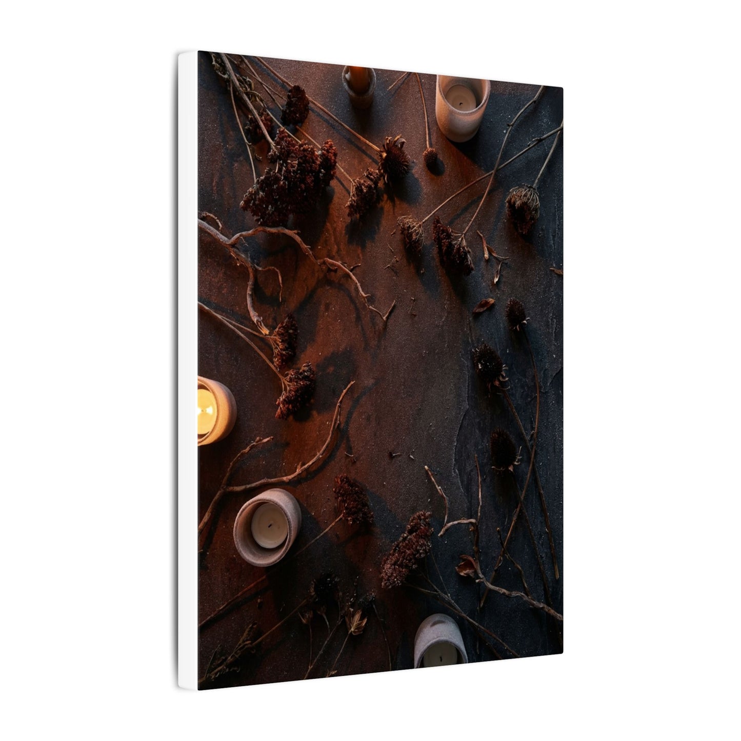 Dried Flowers Canvas Art | Winter Dark Japandi Moody Minimal Art
