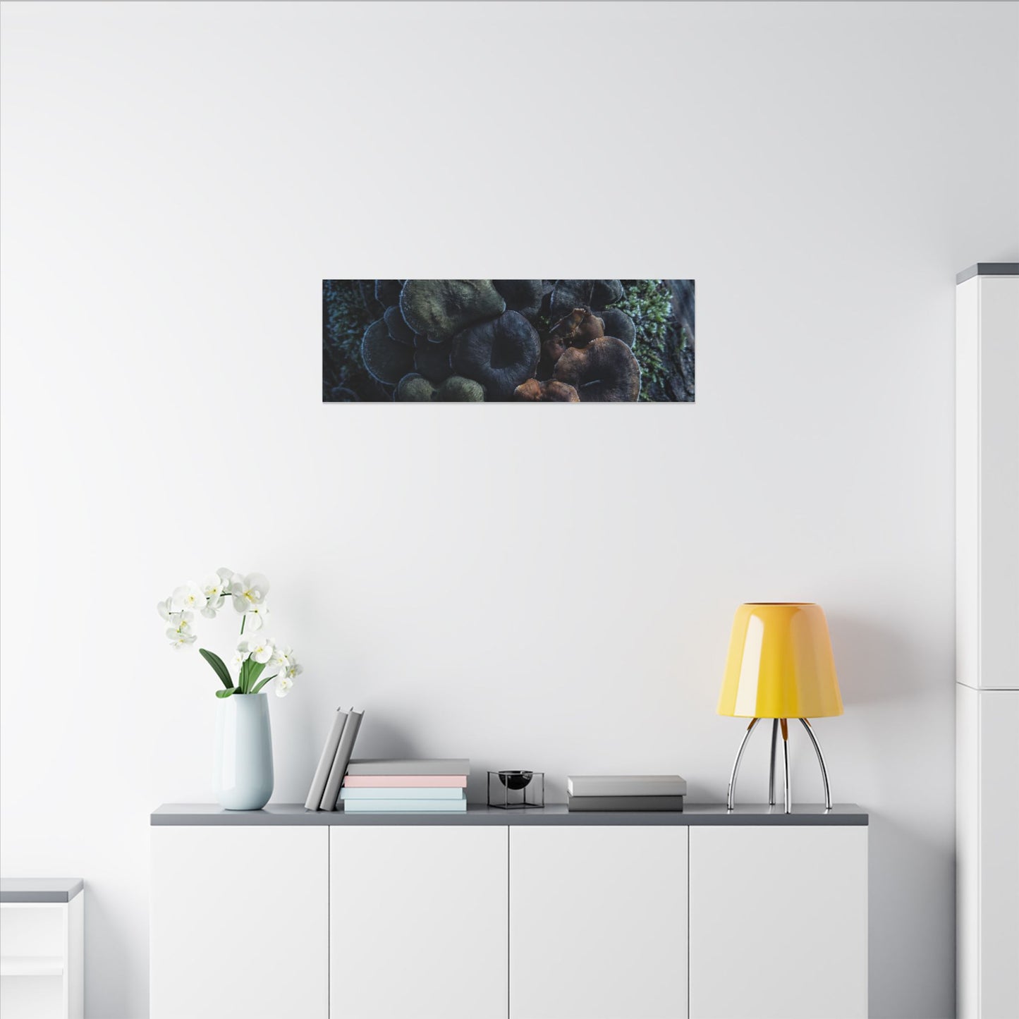 Wild Mushrooms Moody Minimal Canvas Art | Moody Dark Japandi Art