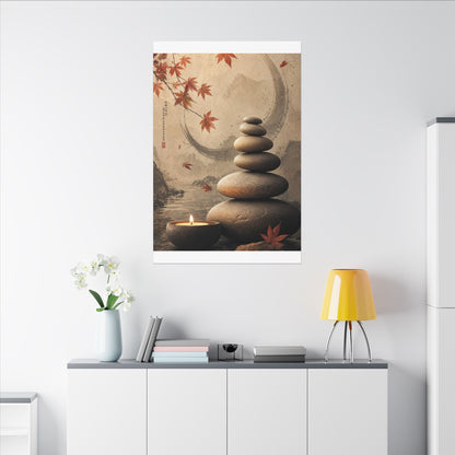 Japandi River Stones in Candlelight | Japanese Pattern Canvas Art