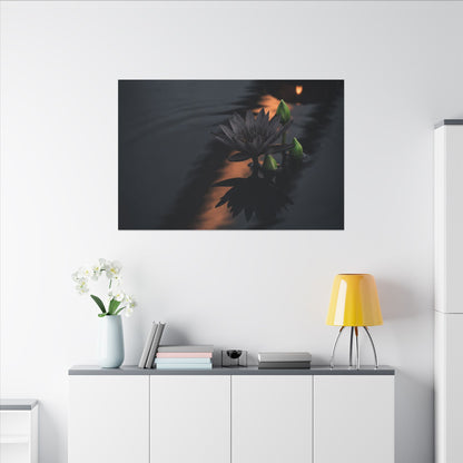 Seijaku Lotus Flower Canvas Art - Dark Japandi Shadow Zen