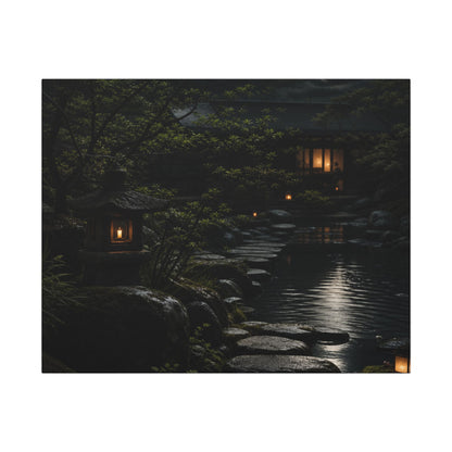 Moonlit Garden Shadow Zen Canvas Art | Sophisticated Dark Japandi Art