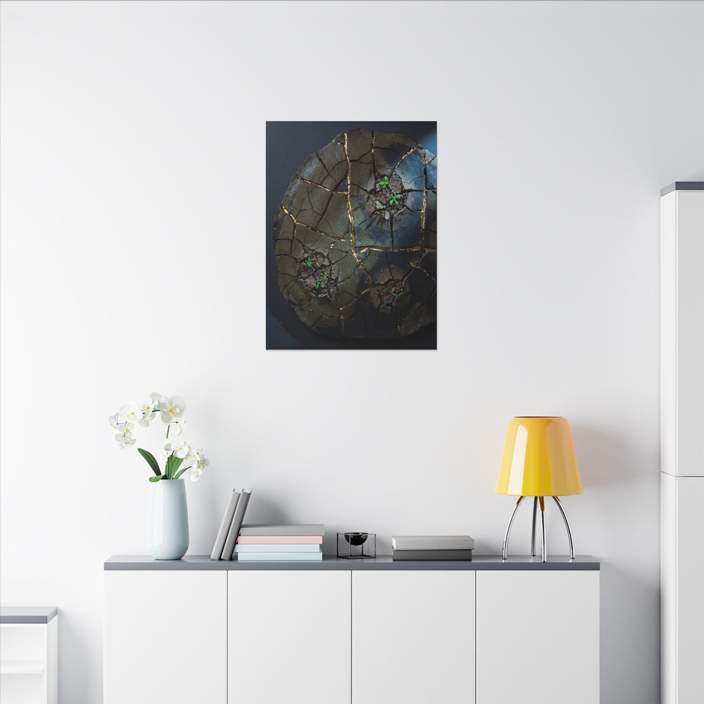 Dark Japandi Cracked Earth in Moonlight | Moody Minimal Canvas Art
