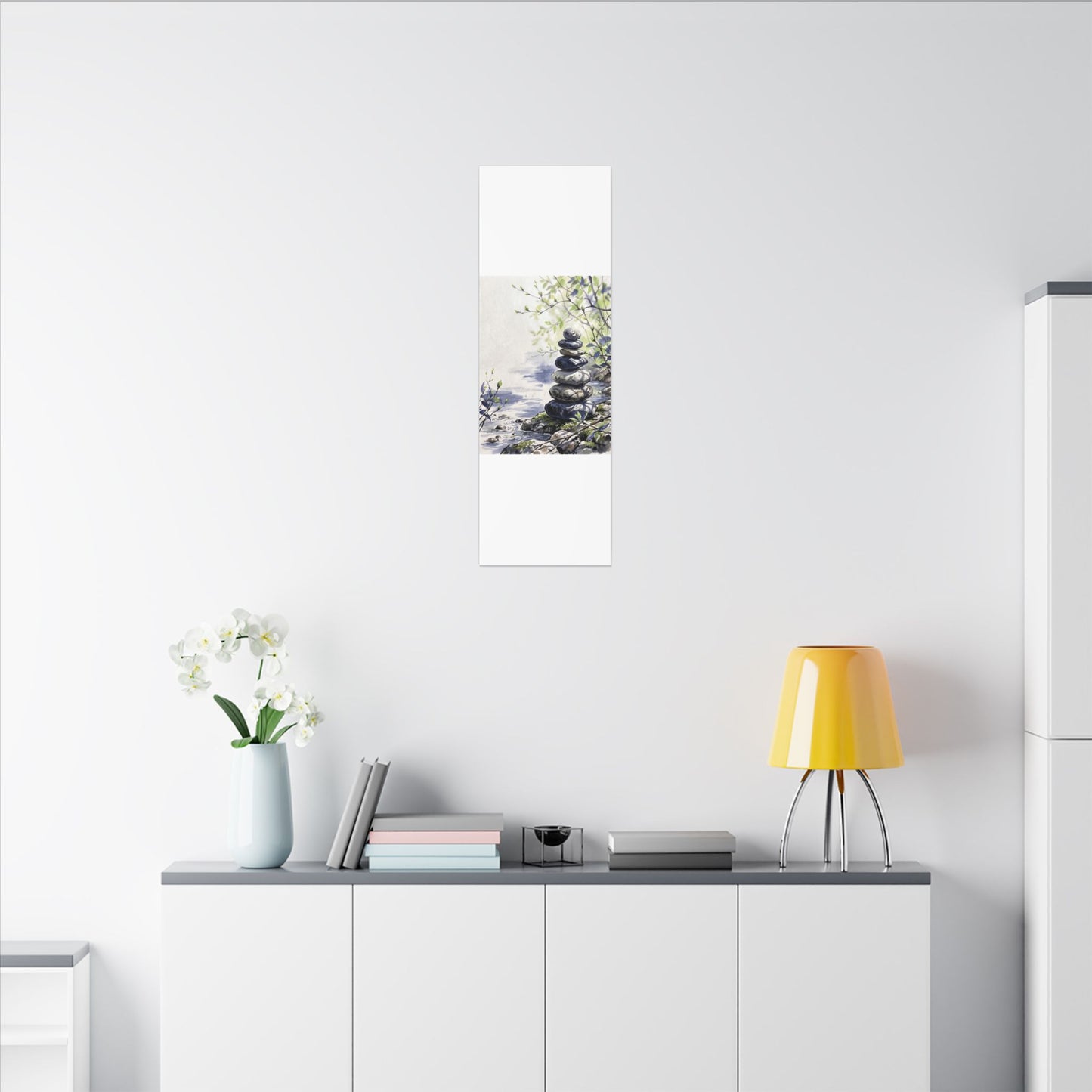 River Stones Sumi E Canvas Art | Serene Zen Art