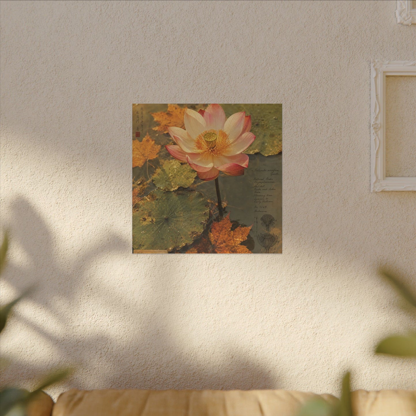 Autumn Lotus Flower Herbarium Canvas Art | Rustic Decor