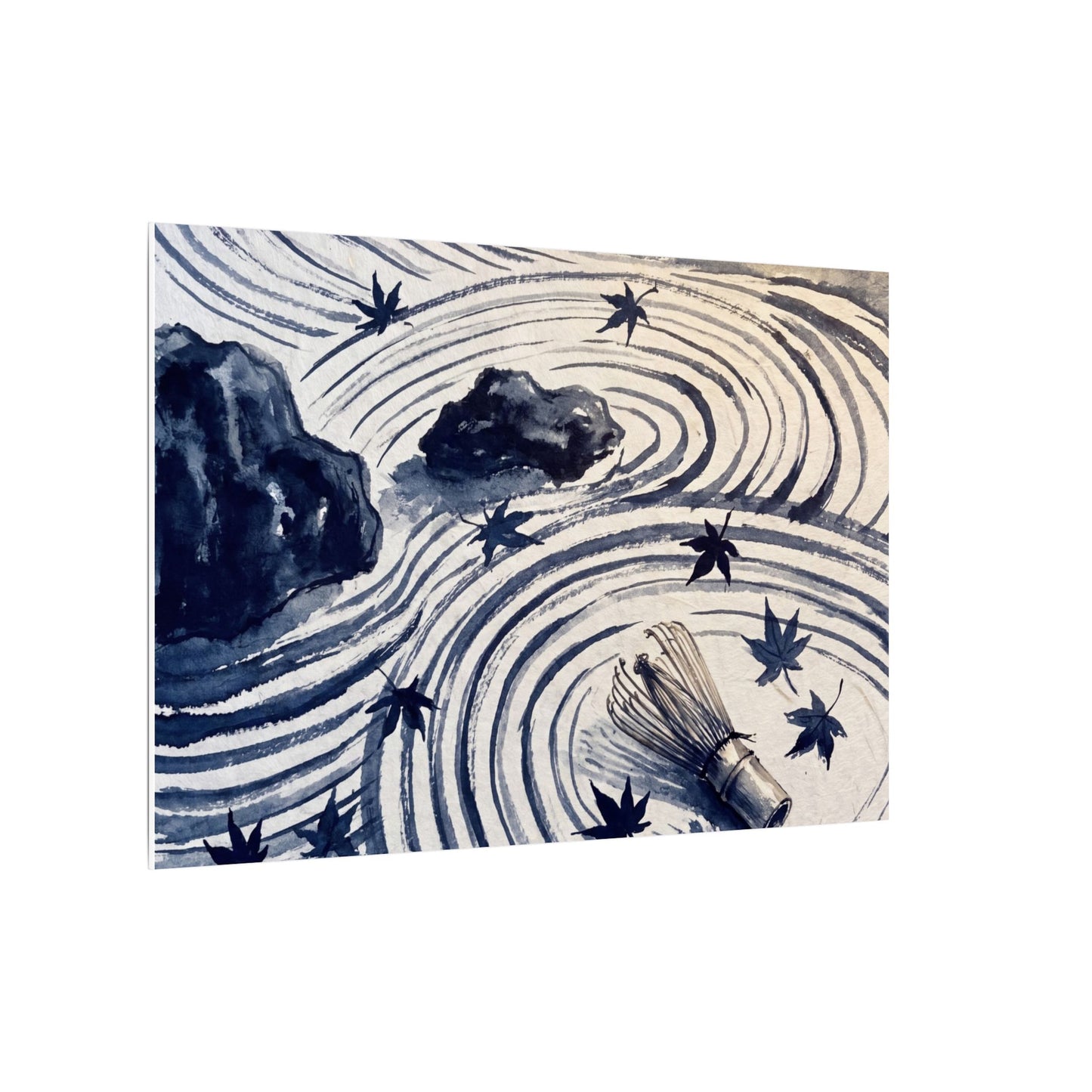 Zen Rock Garden in Golden Hour | Sumi E Canvas Art