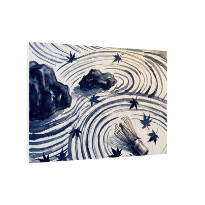 Zen Rock Garden in Golden Hour | Sumi E Canvas Art