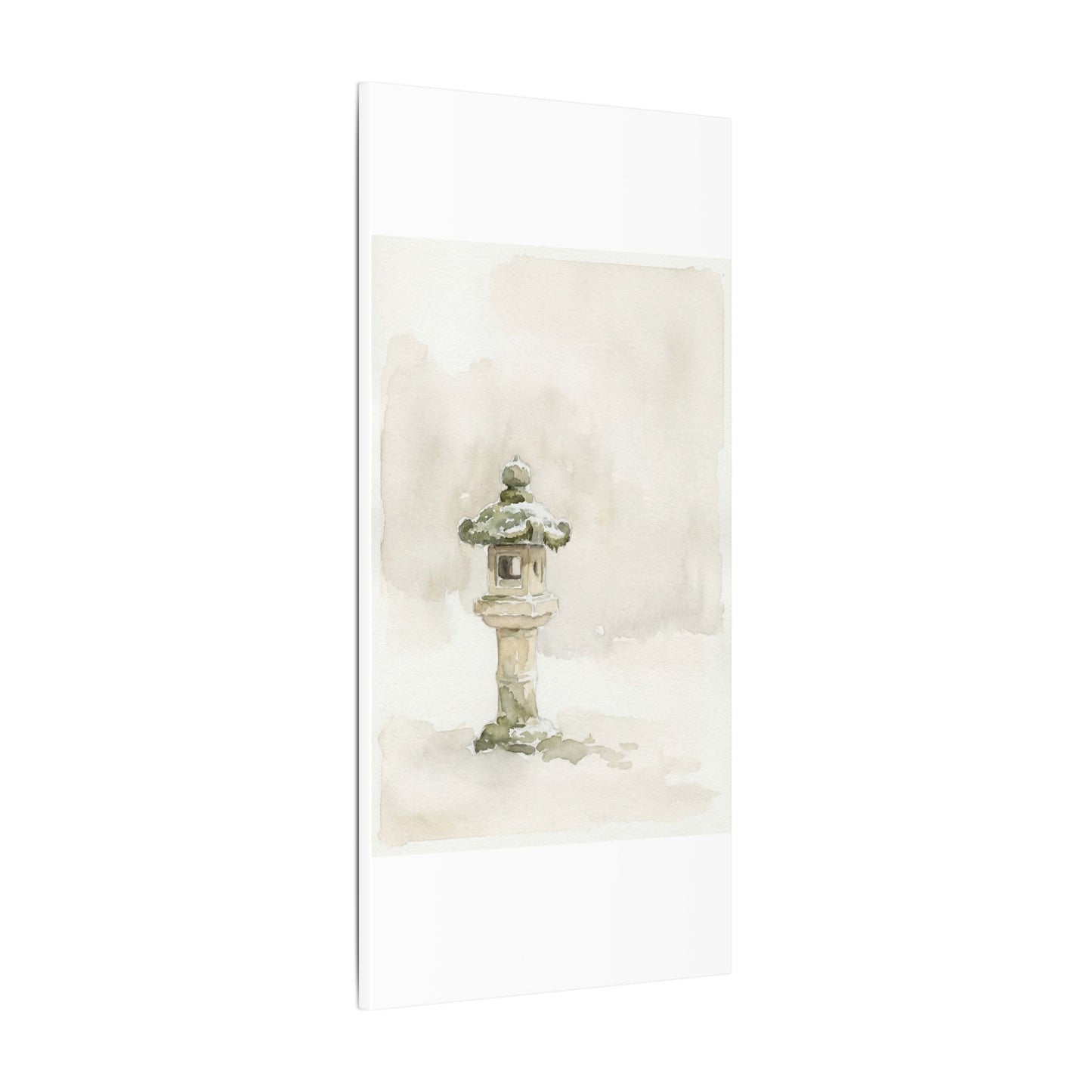 Stone Lantern Winter Canvas Art | Japandi Earthy Design