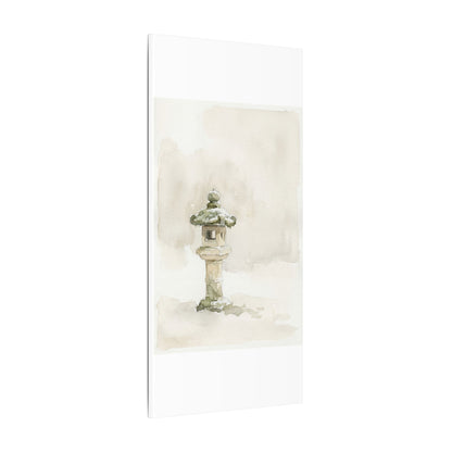 Stone Lantern Winter Canvas Art | Japandi Earthy Design