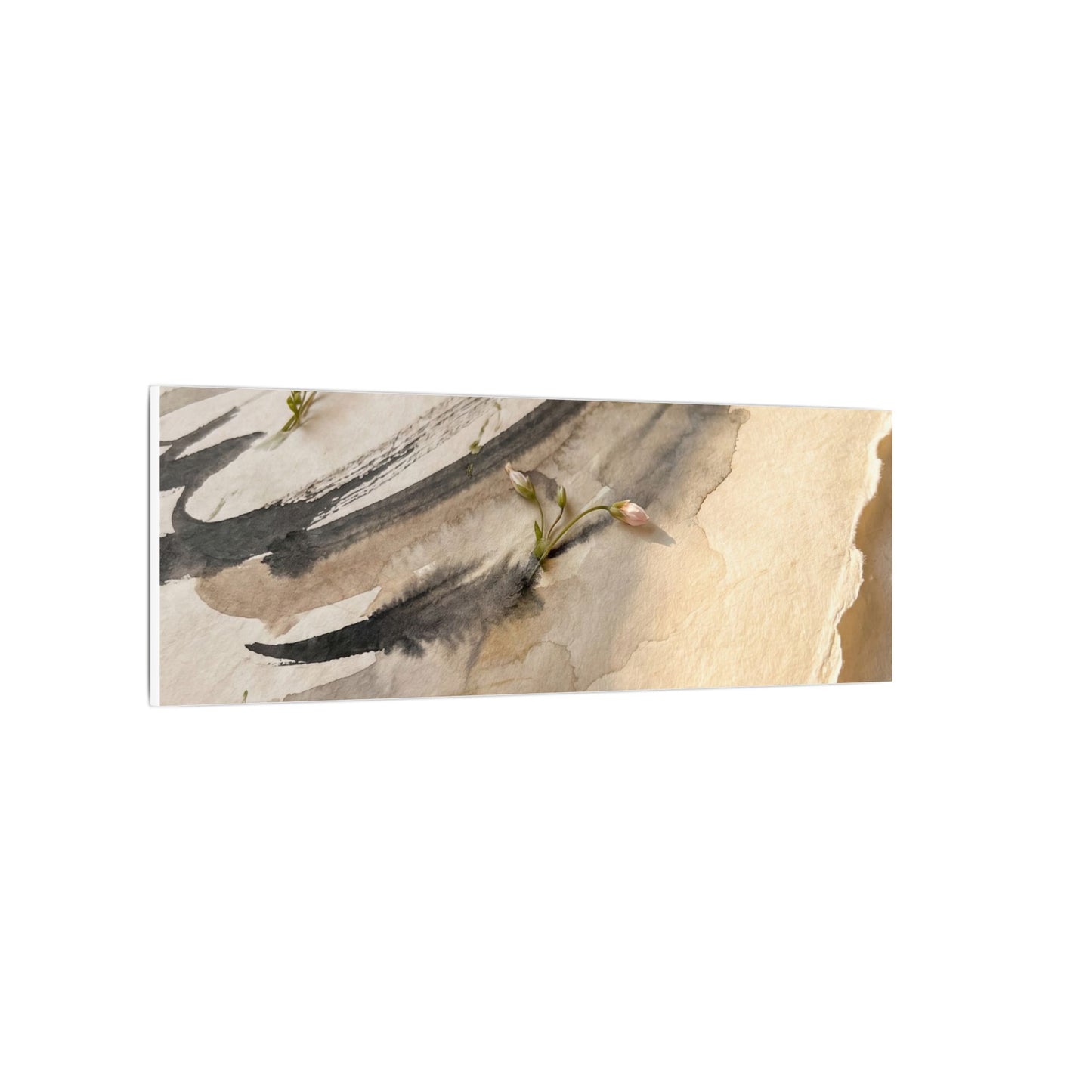 Ink Brushstroke Watercolor Canvas Art | Neutral Japandi Art