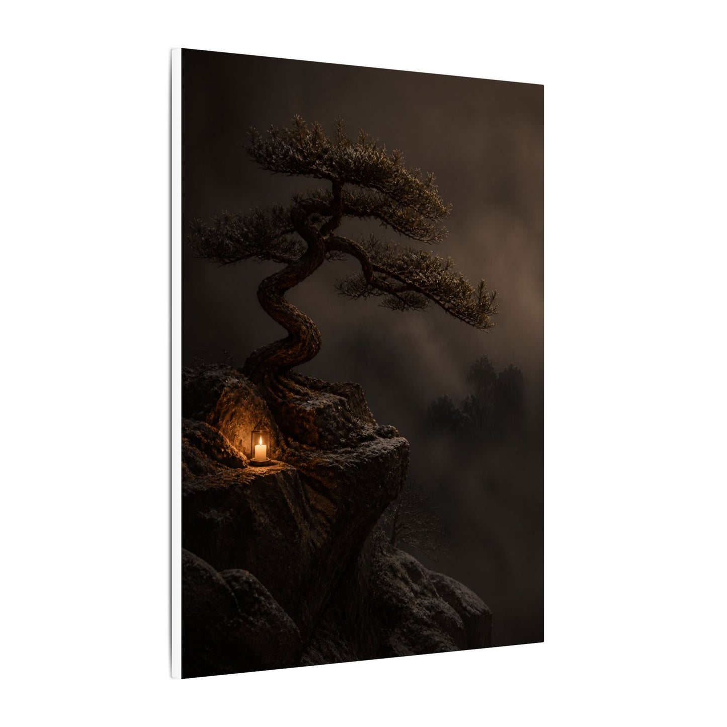 Pine Tree Shadow Zen Canvas Art | Luxurious Dark Japandi Art