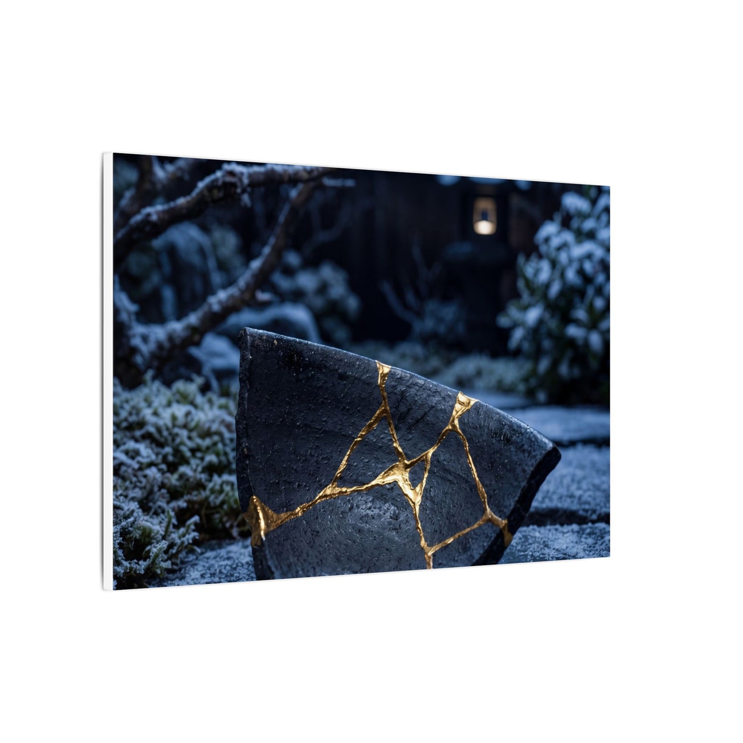 Moonlit Garden Winter Canvas Art | Kintsugi Artful Design