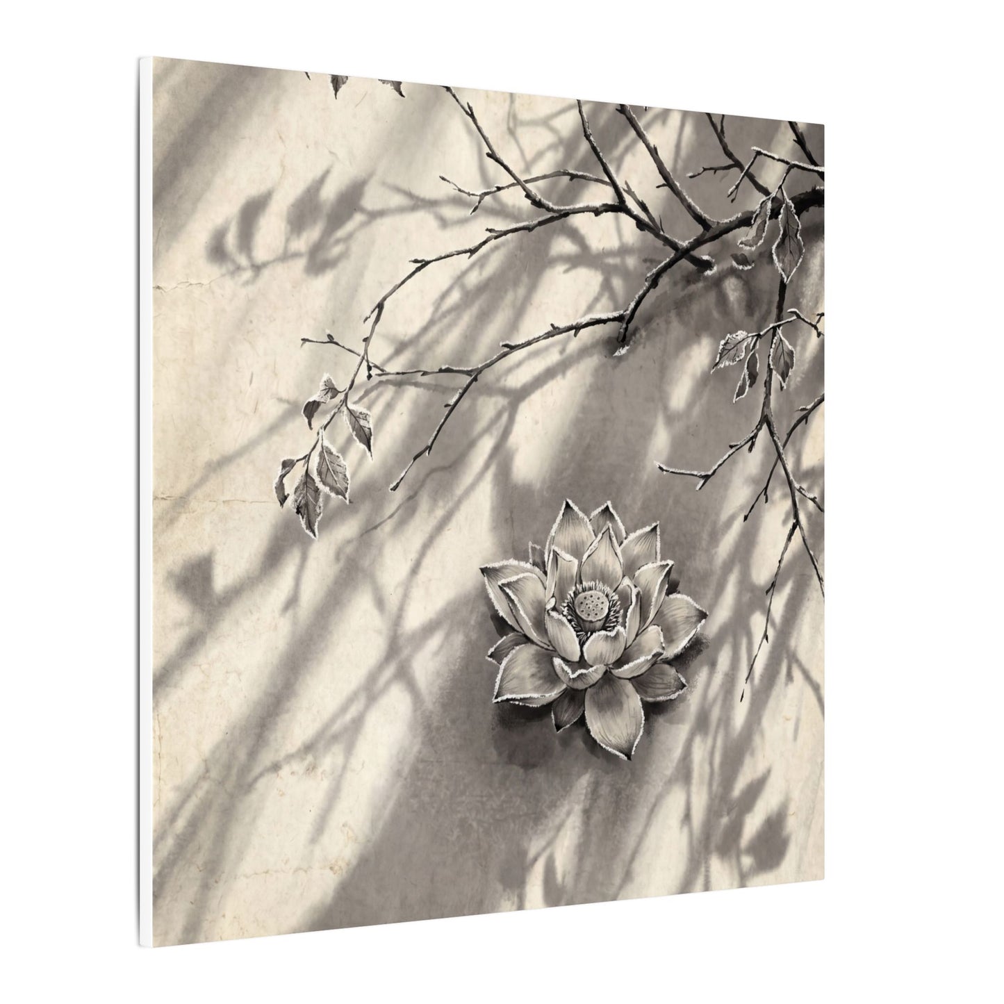 Winter Lotus Flower Sumi E Canvas Art | Contemplative Decor