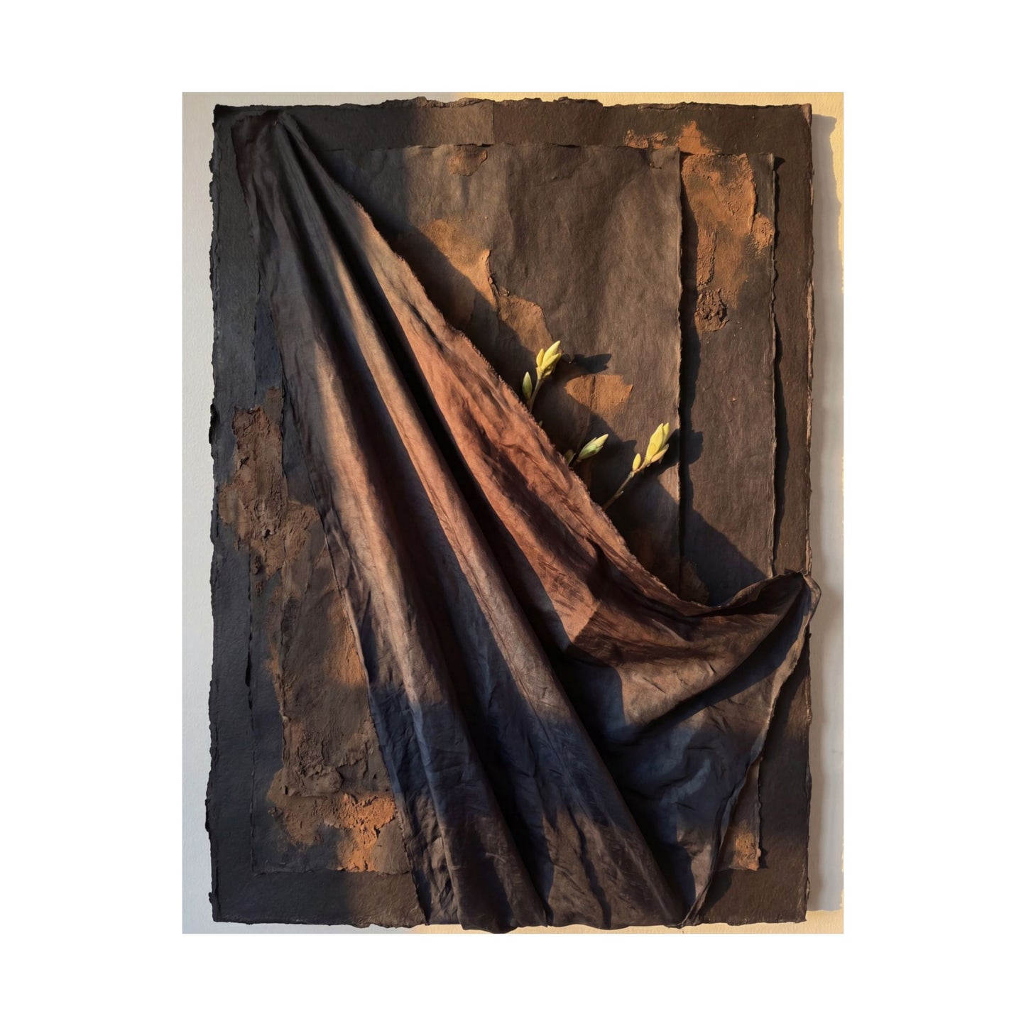 Dark Japandi Silk Drape in Golden Hour | Dark Texture Wall Art Print