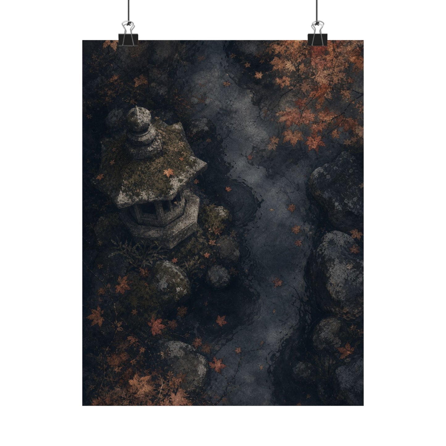 Japandi Stone Lantern in Moonlight | Texture Wall Art Print