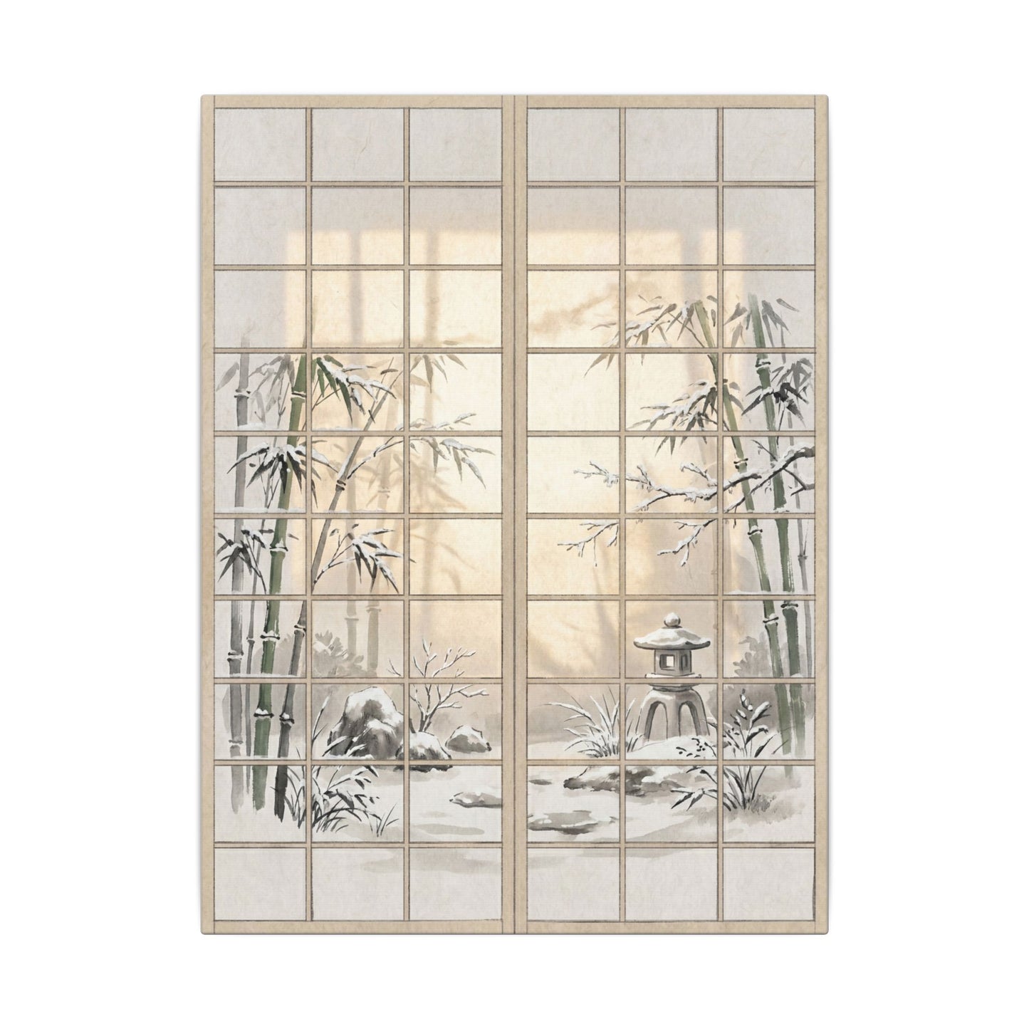 Winter Shoji Screen Sumi E Canvas Art | Tranquil Decor