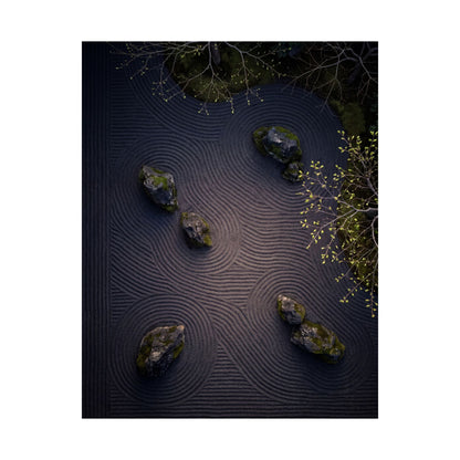 Rock Garden Shadow Zen Wall Art Print | Atmospheric Dark Japandi Art