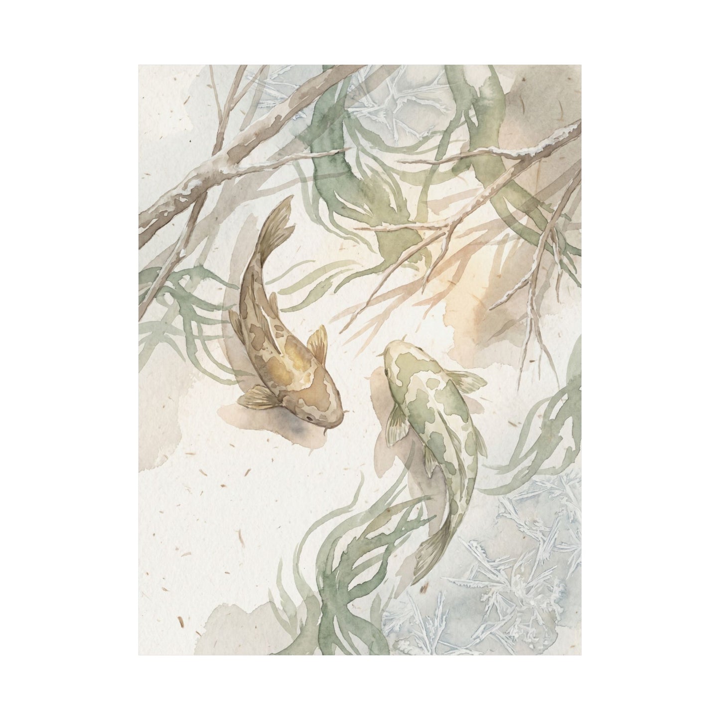 Koi Pond Wall Art Print | Winter Japandi Watercolor Art