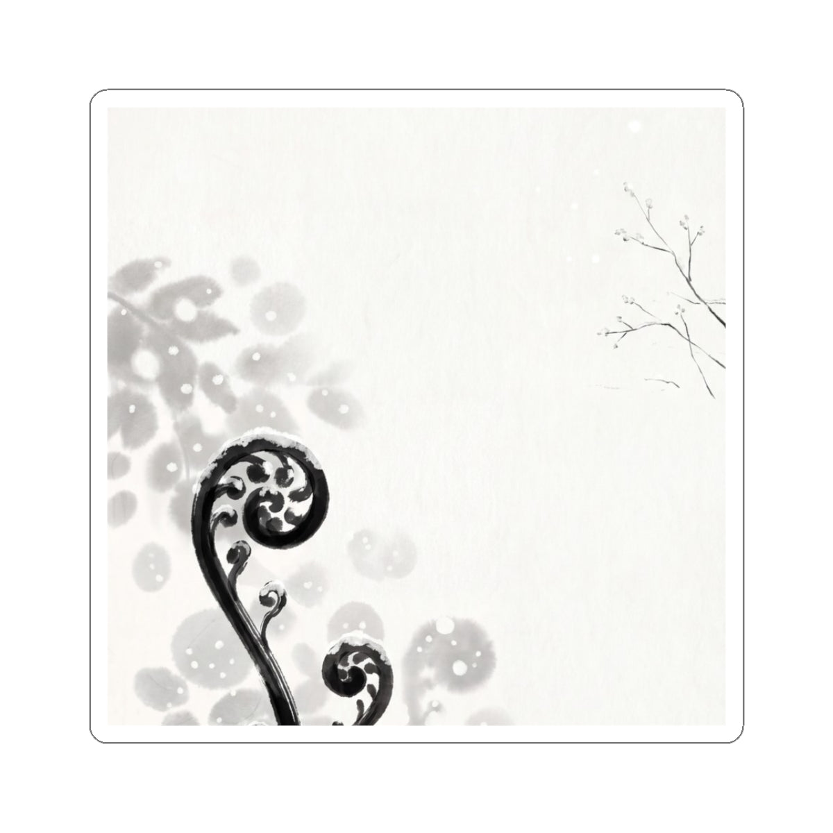 Peaceful Fern Unfurling Sticker - Ukiyo E Inspired Zen Art Print