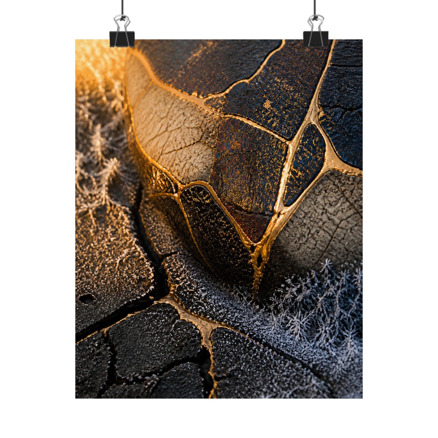 Kintsugi Cracked Earth in Golden Hour | Gold Repair Wall Art Print
