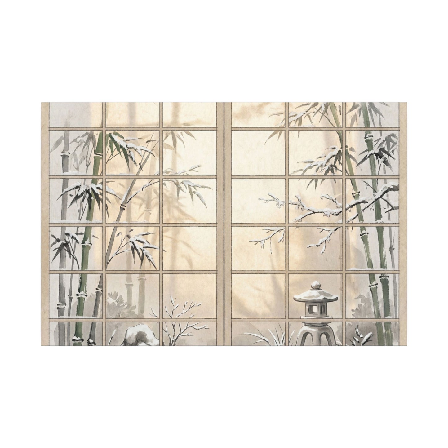 Winter Shoji Screen Sumi E Canvas Art | Tranquil Decor Art Print