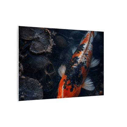 Koi Pond Canvas Art | Winter Dark Japandi Shadow Zen Art
