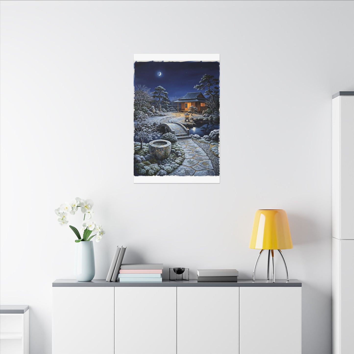Moonlit Garden Winter Canvas Art | Kintsugi Artful Design
