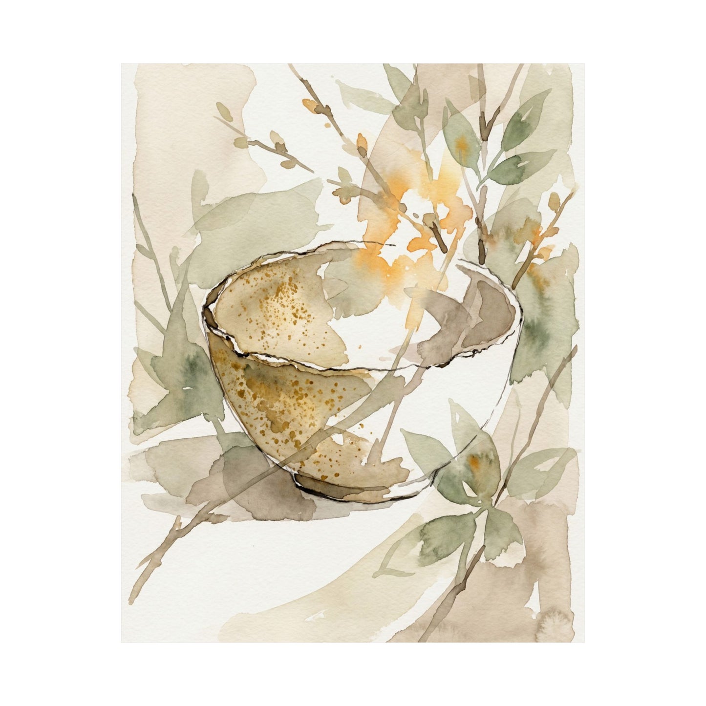 Spring Ceramic Bowl Watercolor Wall Art Print | Elegant Decor