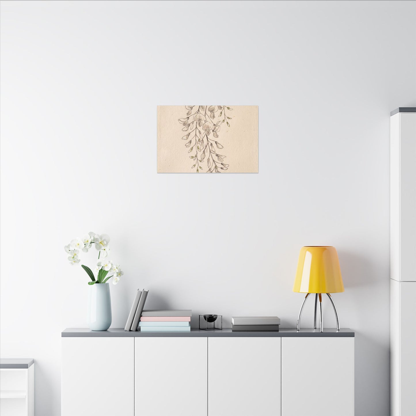 Japandi Wisteria in Golden Hour | Minimal Line Canvas Art