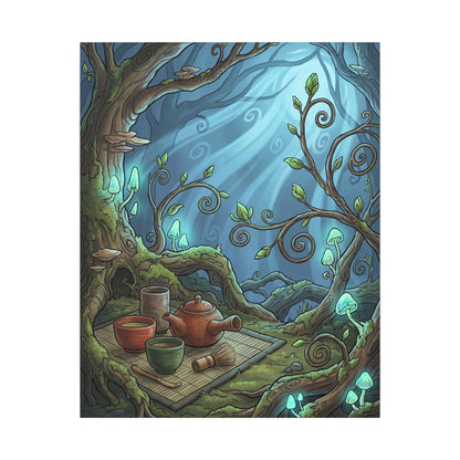 Spring Tea Ceremony Forest Whimsy Canvas Art | Cozy Decor