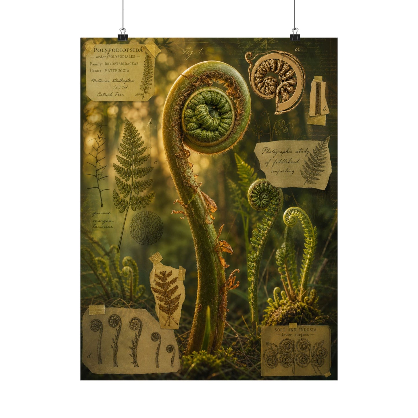 Spring Fern Unfurling Herbarium Wall Art Print | Nostalgic Decor