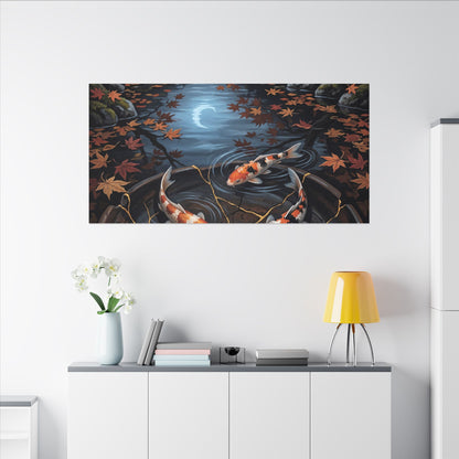 Koi Pond Canvas Art | Autumn Kintsugi Gold Repair Art